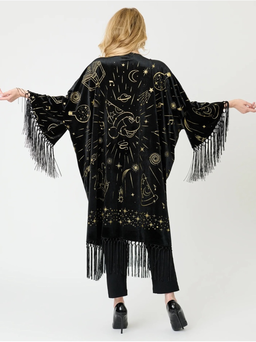 Unique Vintage Black Velvet Celestial Fringe Kimono Disney Fantasia